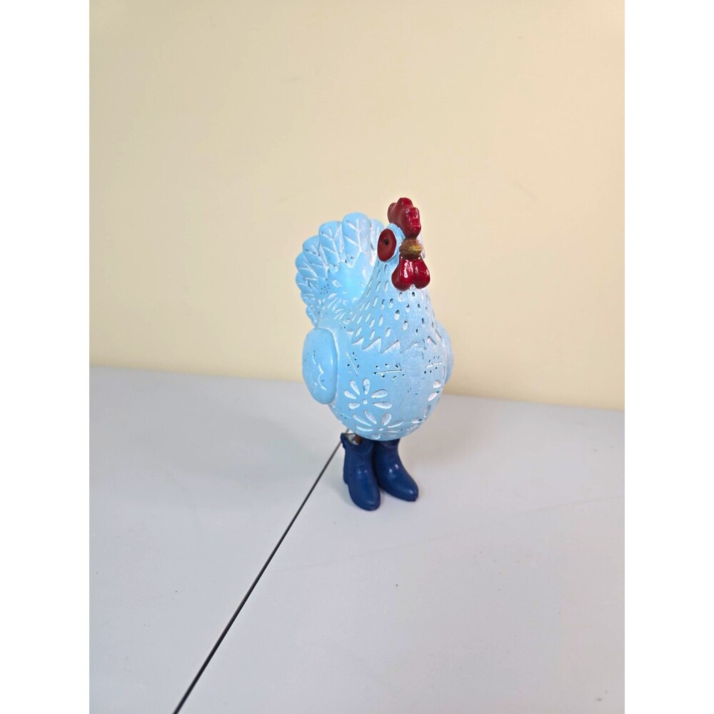 Blue Chicken Figurine with Dark Blue Boots, 6 in Free Standing Decor B6